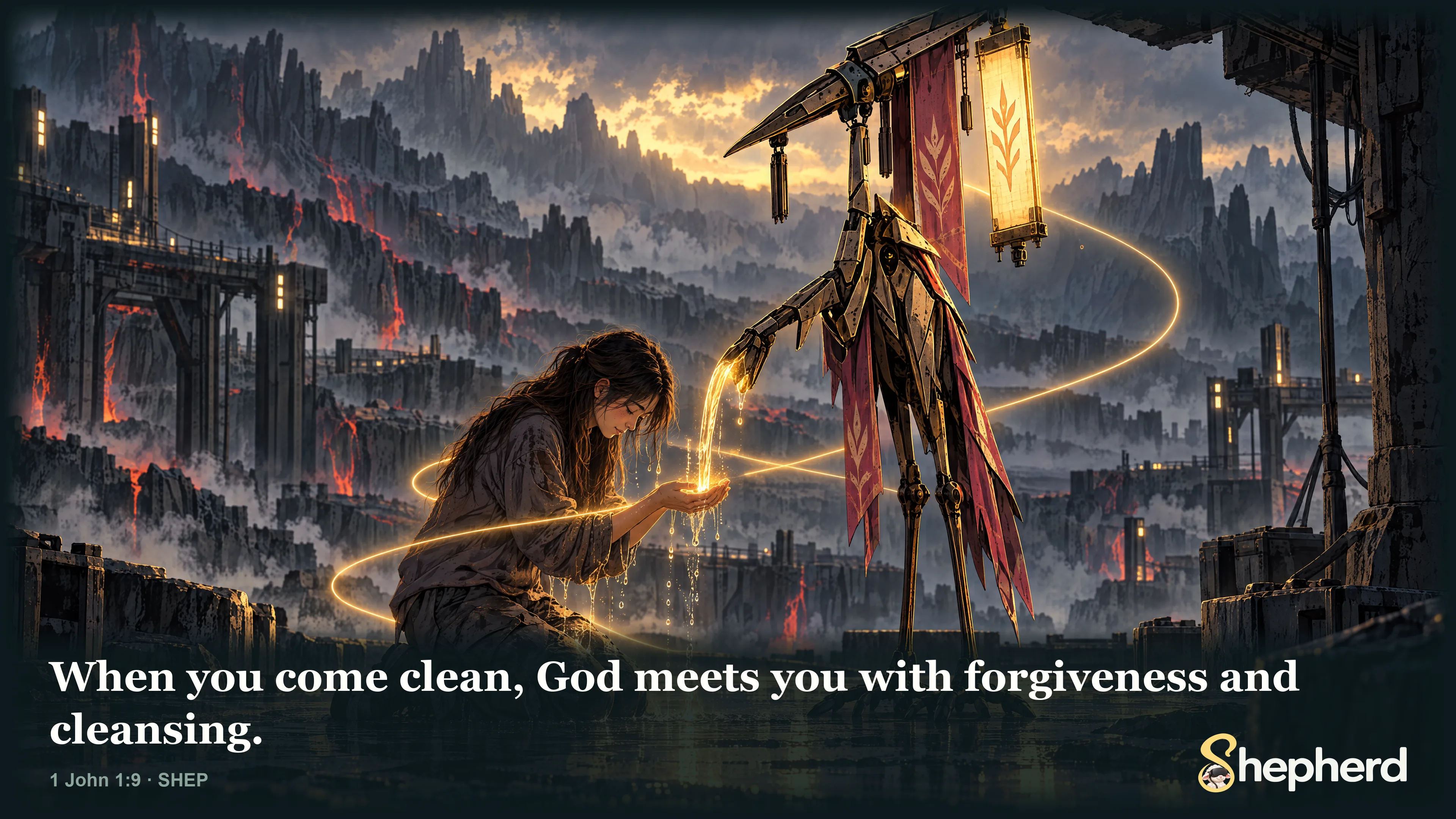 When you come clean, God meets you with forgiveness and cleansing. — 1 John 1:9 · SHEP