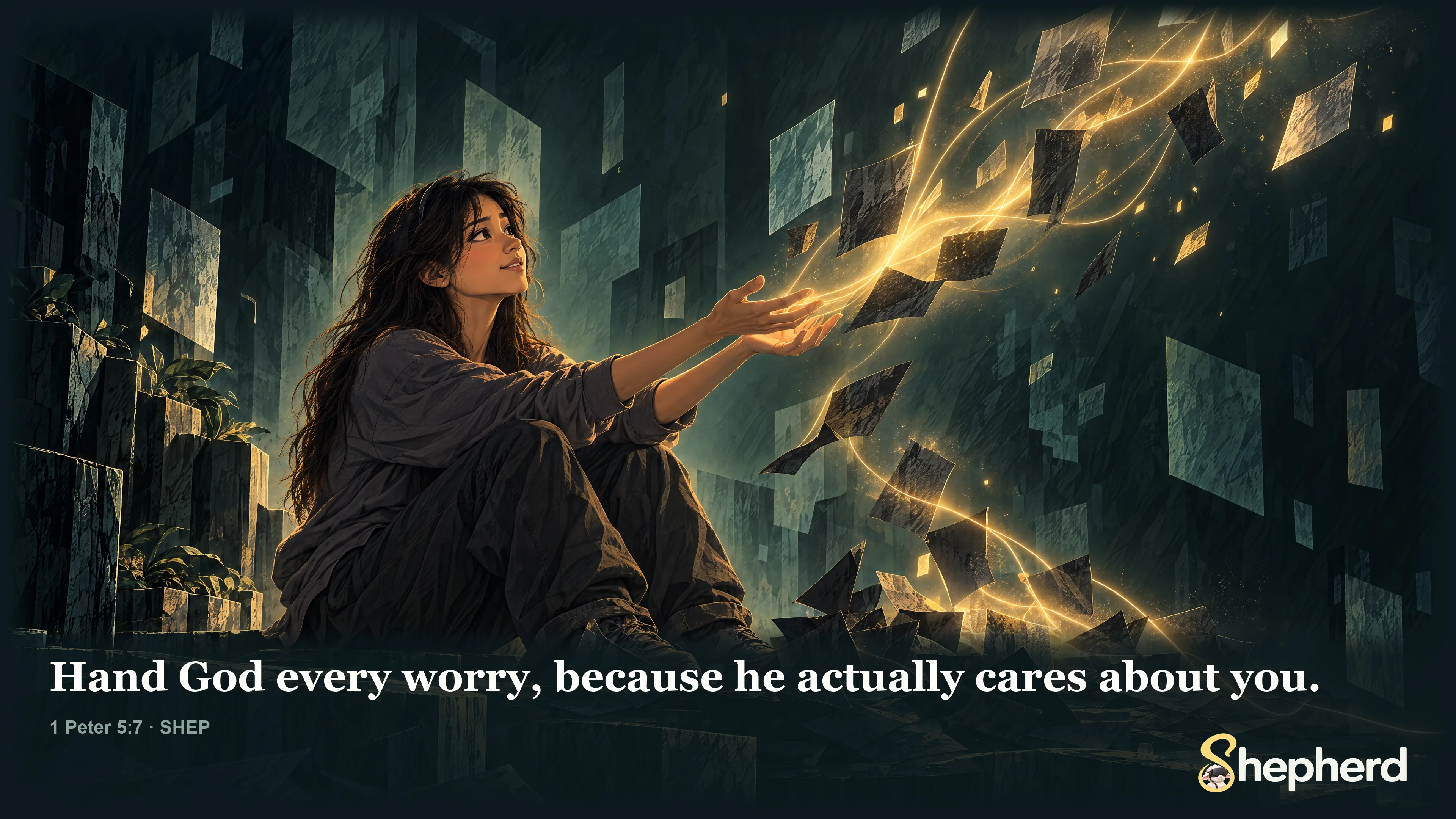 Hand God every worry, because he actually cares about you. — 1 Peter 5:7 · SHEP