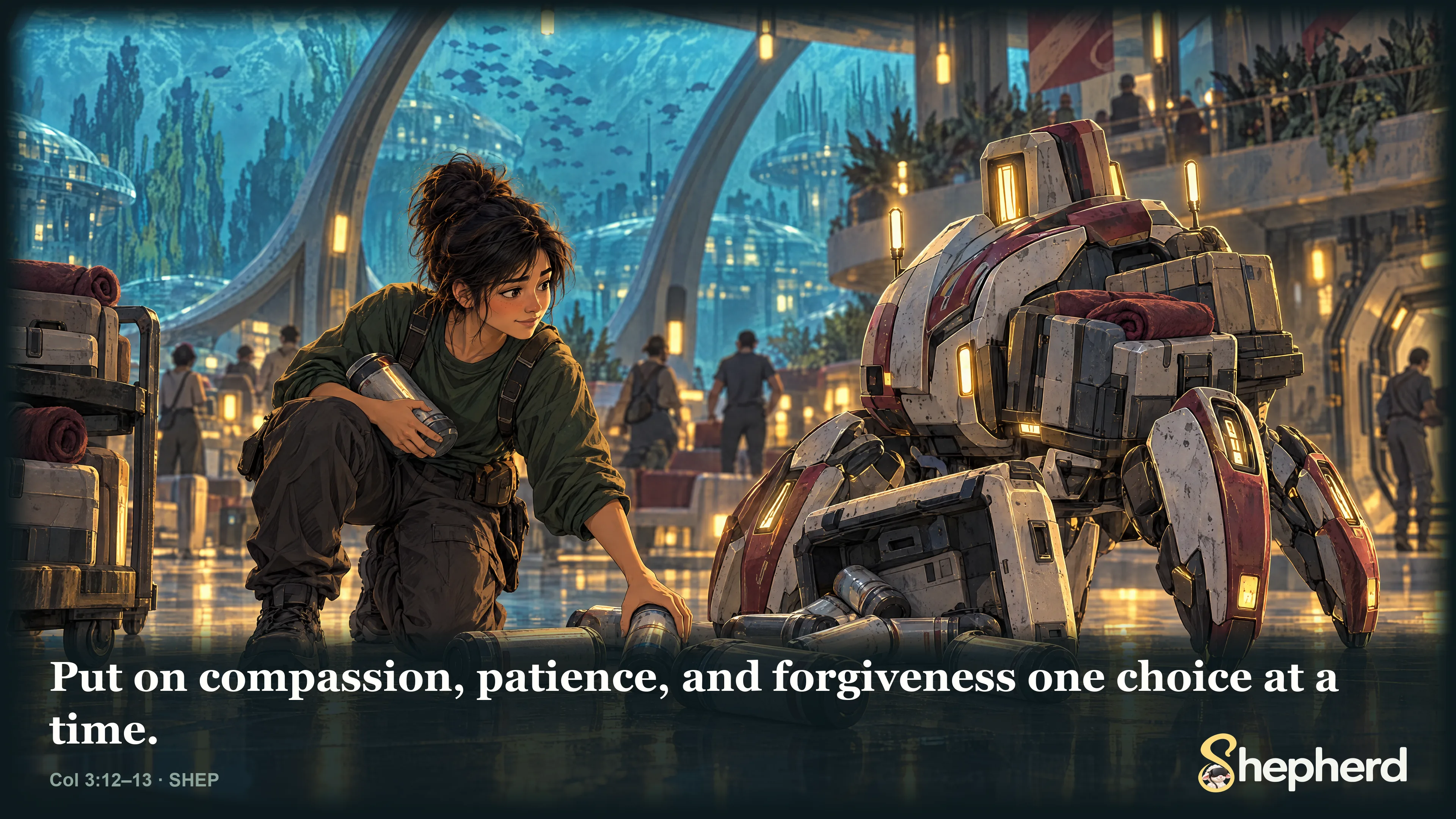 Put on compassion, patience, and forgiveness one choice at a time. — Colossians 3:12–13 · SHEP