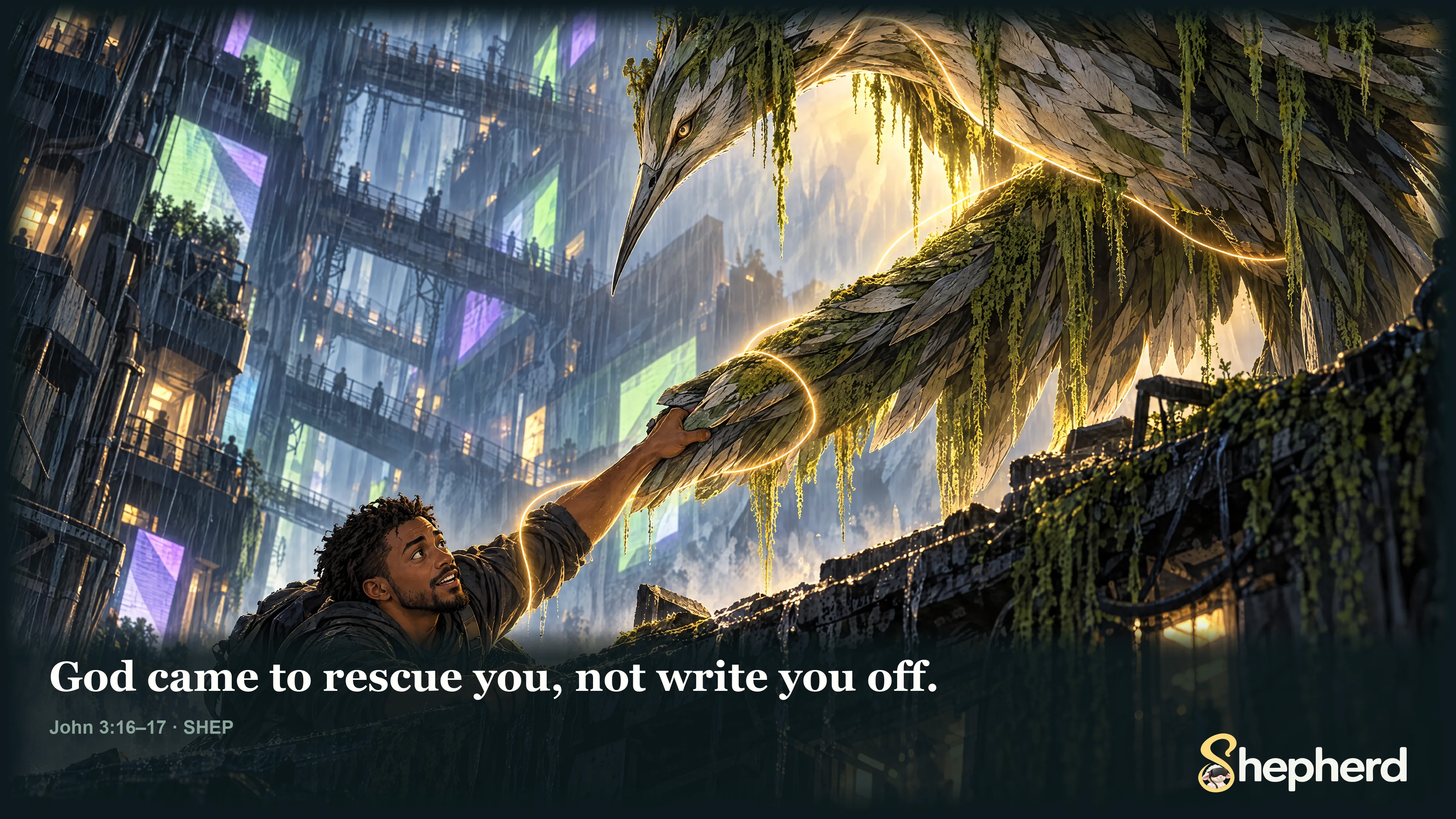 God came to rescue you, not write you off. — John 3:16–17 · SHEP