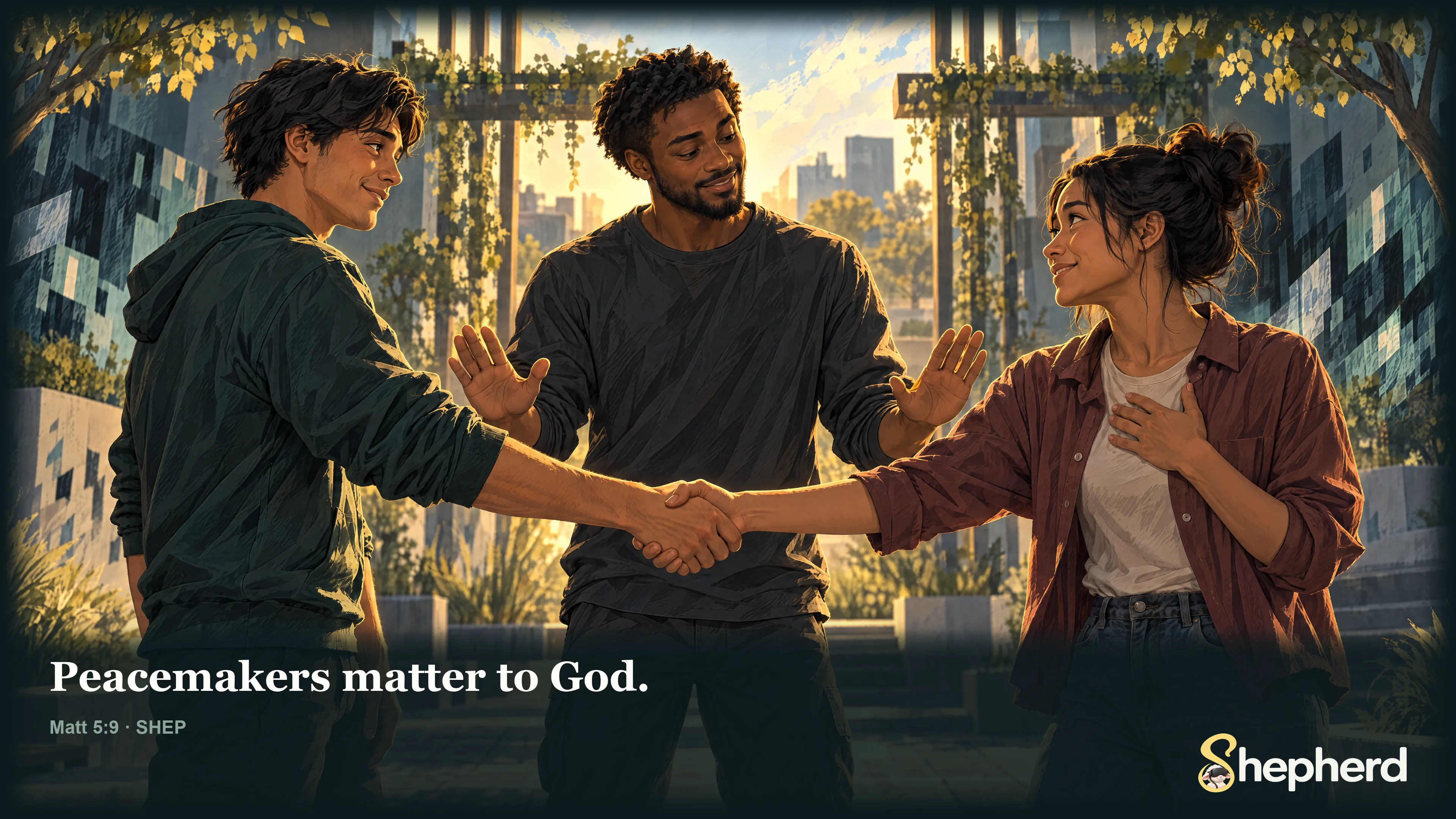 Peacemakers matter to God. — Matthew 5:9 · SHEP