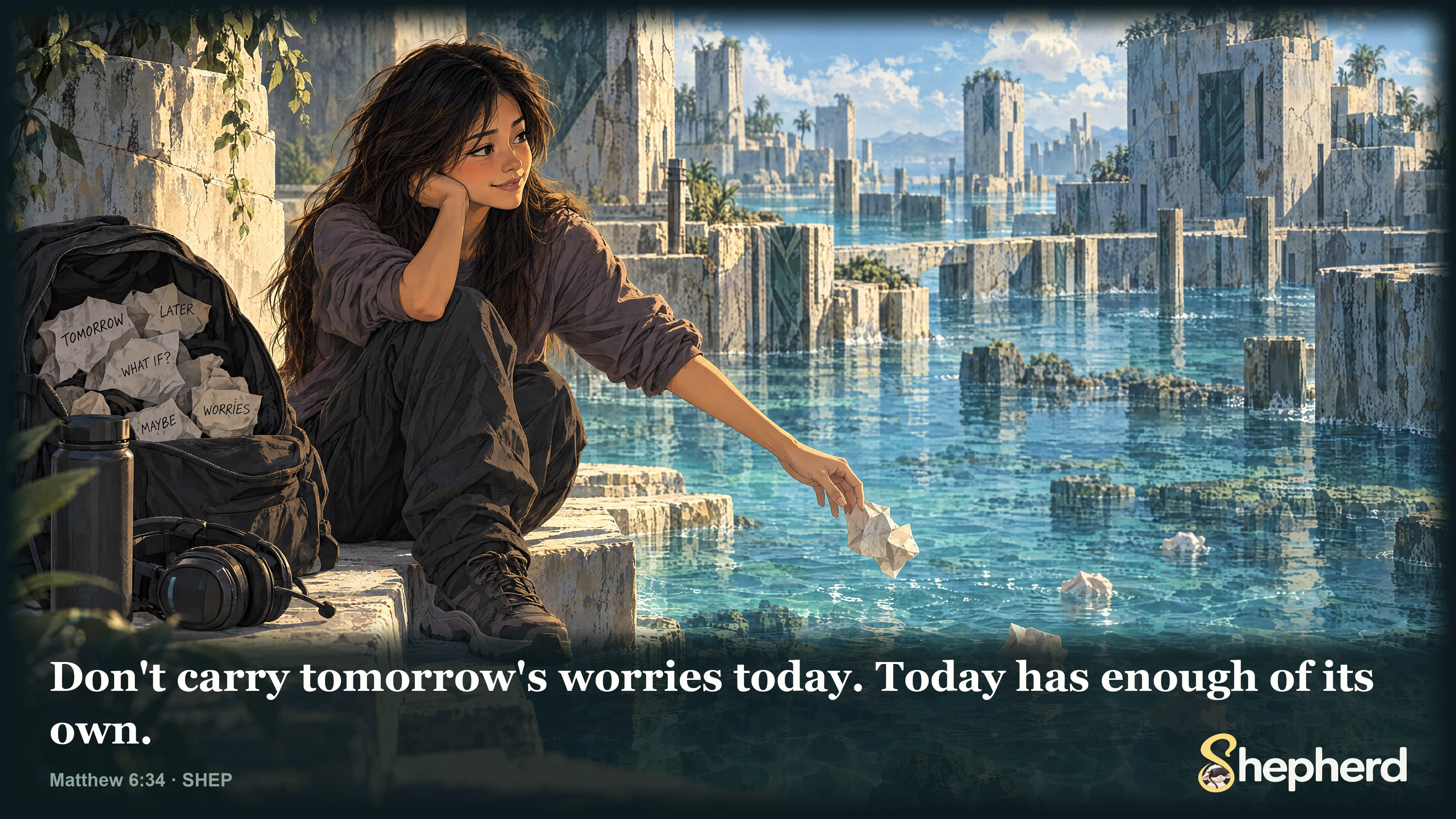 Don't carry tomorrow's worries today. Today has enough of its own. — Matthew 6:34 · SHEP