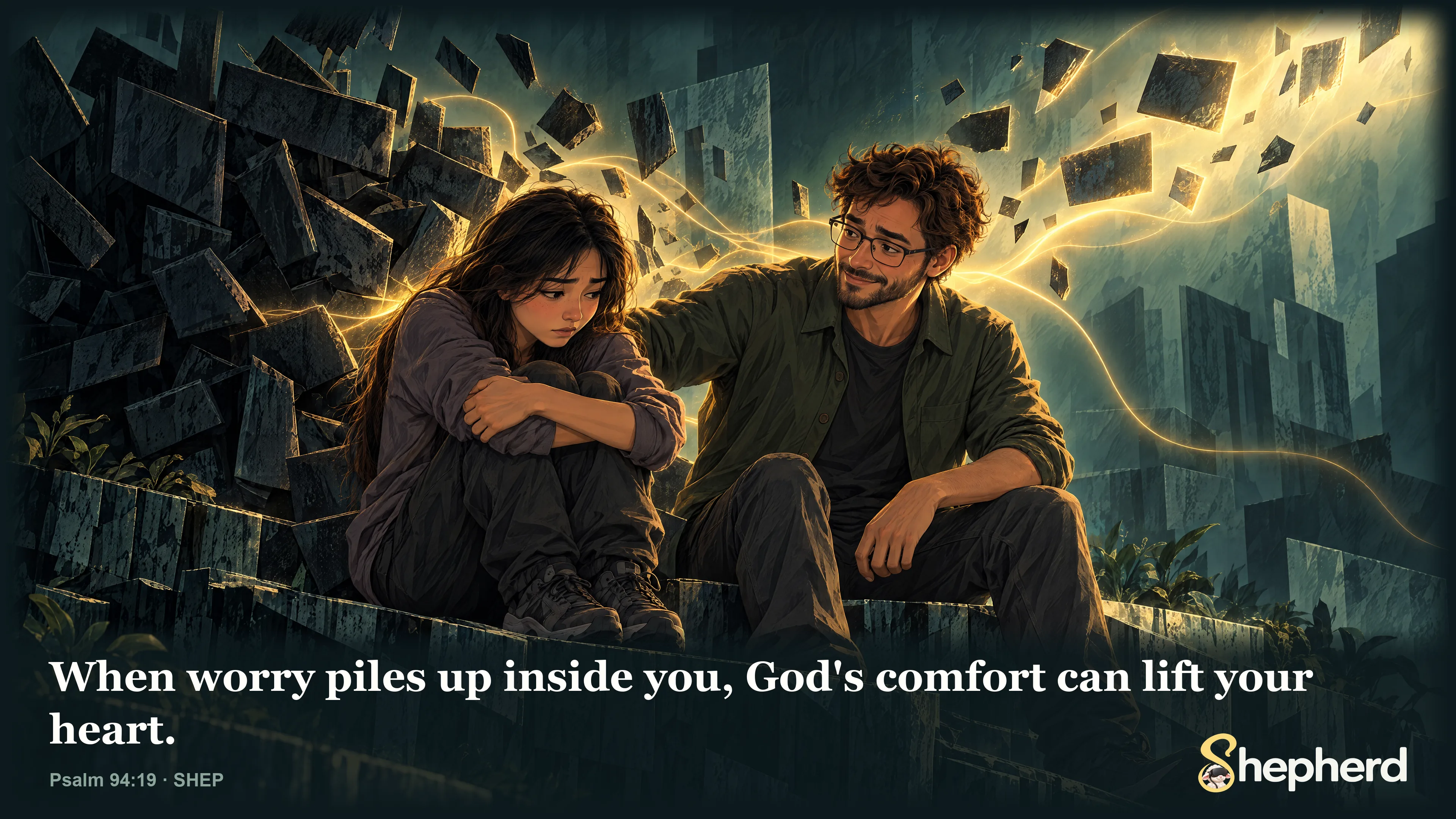 When worry piles up inside you, God's comfort can lift your heart. — Psalm 94:19 · SHEP