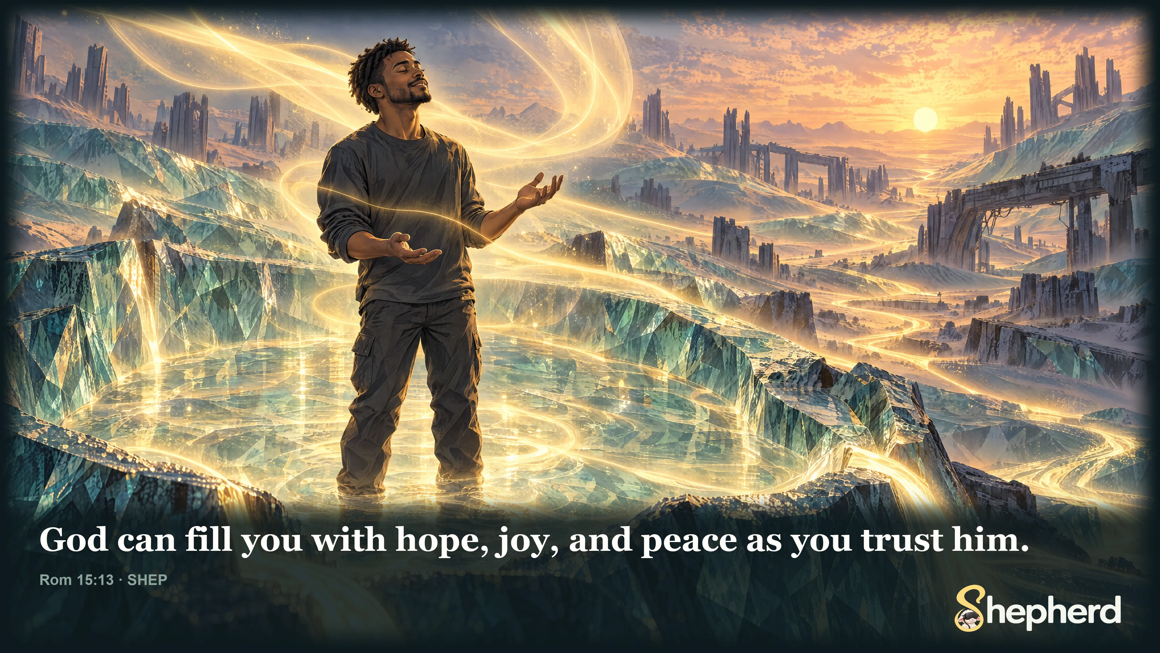 God can fill you with hope, joy, and peace as you trust him. — Romans 15:13 · SHEP